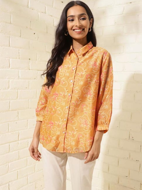 Fabindia Yellow Floral Print Shirt-picture-11