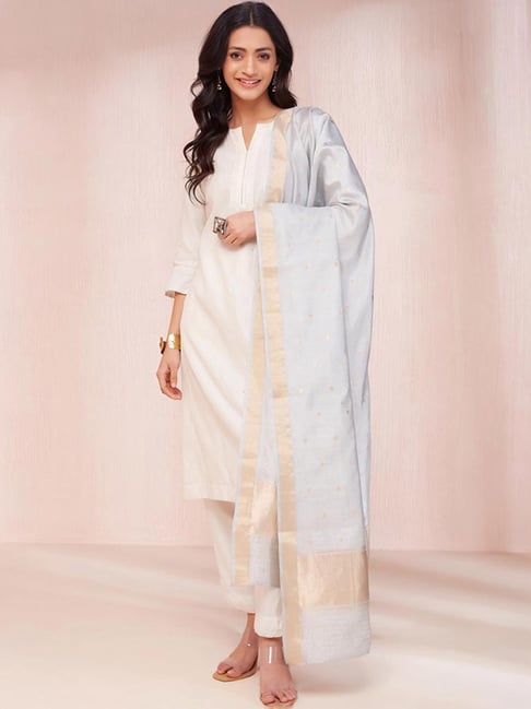 Fabindia Grey Woven Pattern Dupatta-picture-14