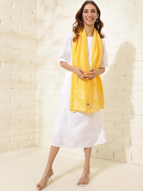 Fabindia Yellow Embroidered Dupatta-picture-12