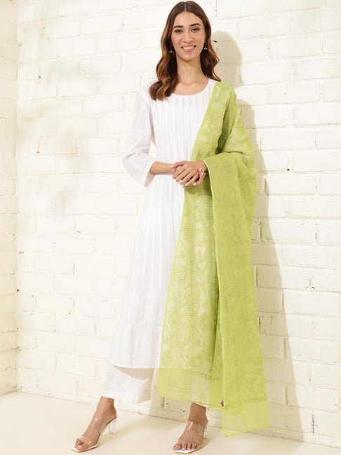 Fabindia Green Embroidered Dupatta-picture-36