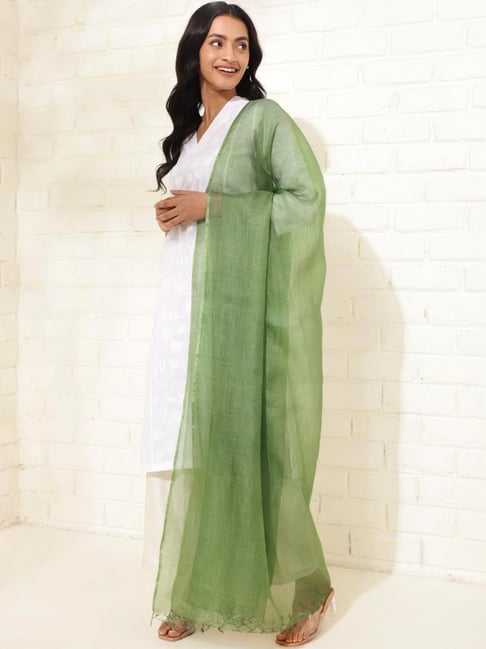 fabindia Green Silk Dupatta-picture-44