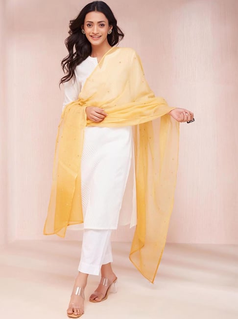 Fabindia Yellow Embroidered Dupatta-picture-18