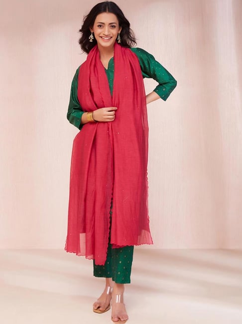 Fabindia Red Woven Pattern Dupatta-picture-17