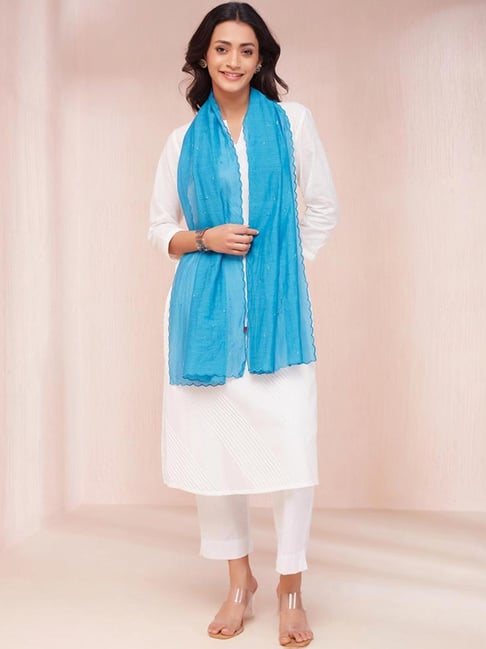 Fabindia Sky Blue Woven Pattern Dupatta-picture-38
