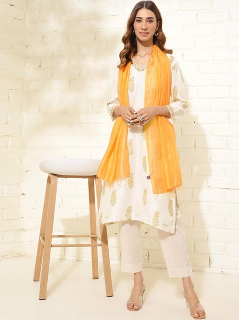 Fabindia Yellow Striped Dupatta-picture-45