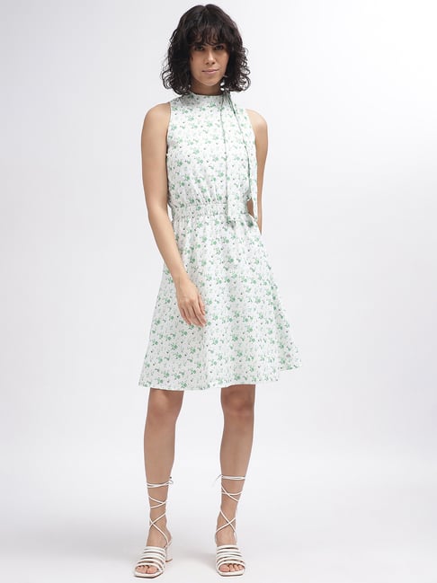 Buy Elle Off White Green Floral Print Fit Flare Dress for Women Online Tata CLiQ