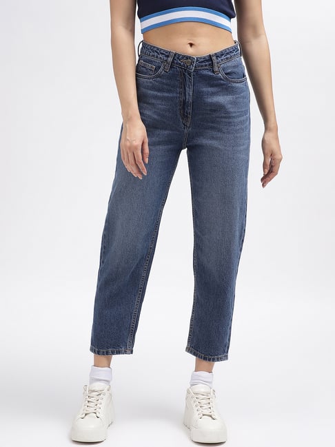 Elle Blue Cotton Relaxed Fit Mid Rise Jeans-picture-42