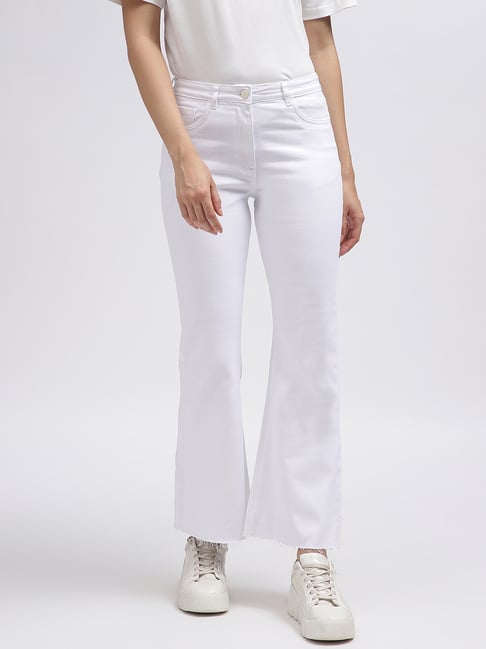 Elle White Cotton Regular Fit Mid Rise Bootcut Jeans-picture-34