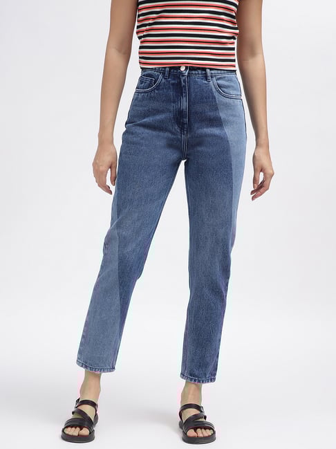 Buy Iconic Blue Cotton Slim Fit Mid Rise Jeans for Women Online