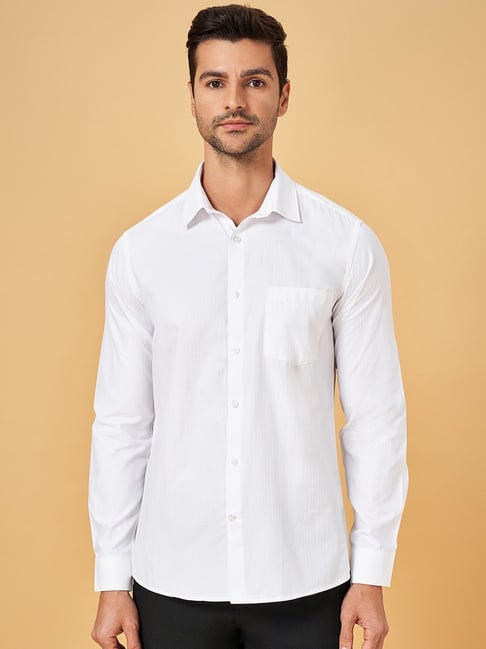 Byford by Pantaloons White Cotton Slim Fit Striped Shirt-picture-19