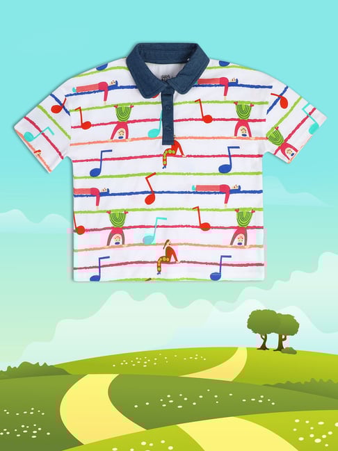 MINIKLUB Kids White Printed Polo Top