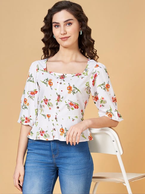 YU by Pantaloons White Printed Top