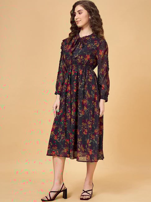 YU by Pantaloons Black Floral Print A-Line Dress-picture-21