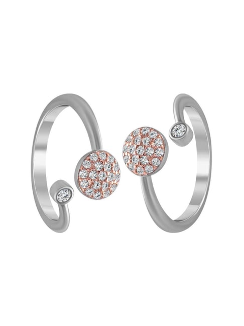 Rihi by P.C. Chandra Jewellers 925 Silver Pair of Adjustable Round Stone Toe-Rings for Women & Girls