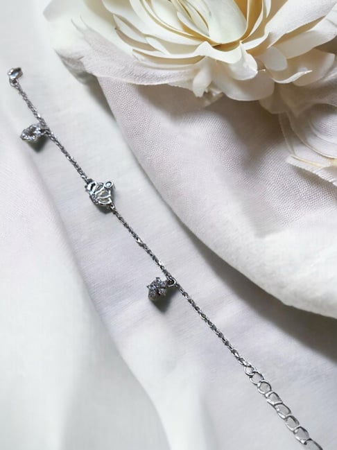 Rihi by P.C. Chandra Jewellers 92.5 Sterling Silver Crown Charm Bracelet for Women & Girls