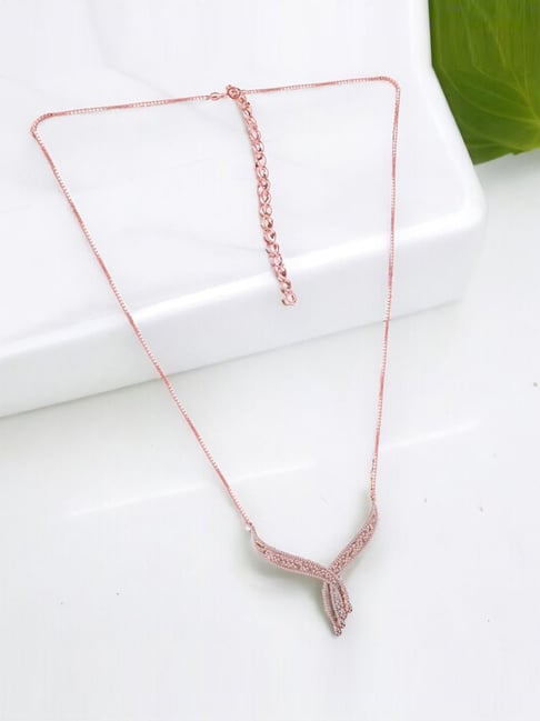 Rihi by P.C. Chandra Jewellers 92.5 Sterling Silver Rose Gold Bib Motif Necklace for Women & Girls