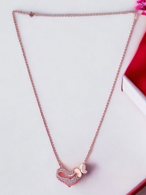 Rihi by P.C. Chandra Jewellers 92.5 Sterling Silver Wings & Heart Necklace for Women and Girls