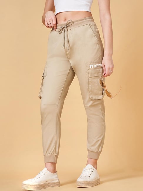 Buy YU by Pantaloons Beige Mid Rise Joggers for Women Online