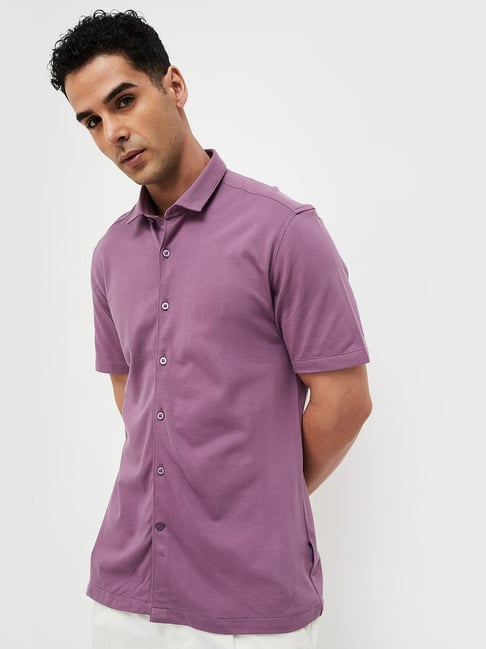Buy Code Casual Purple Cotton Slim Fit Shirt for Mens Online