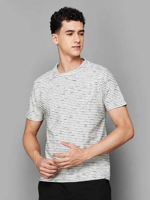 Buy Fame Forever by Lifestyle Off White Cotton Striped T-Shirt for