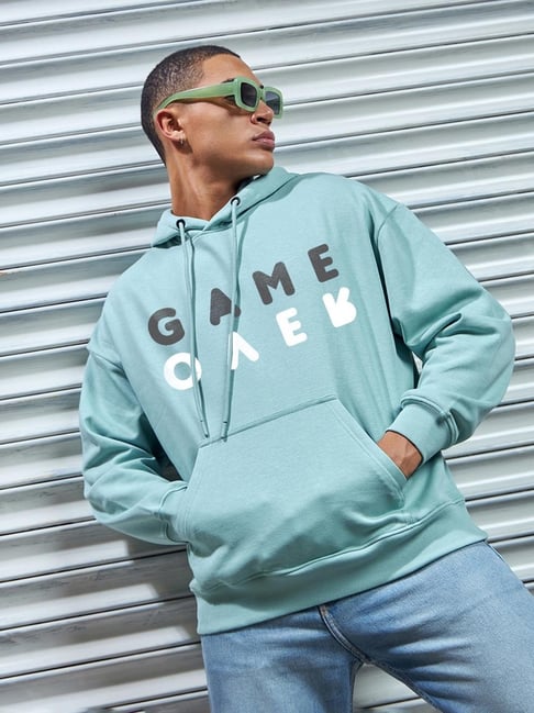 Bewakoof Green Relaxed Fit Printed Hooded Sweatshirt-picture-43