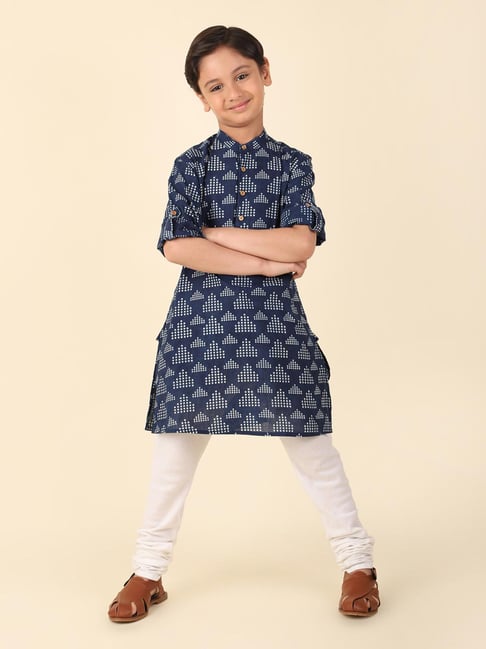Fabindia Kids Navy Printed Full Sleeves Kurta-picture-30
