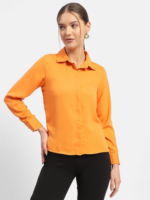 MADAME Orange Regular Fit Shirt