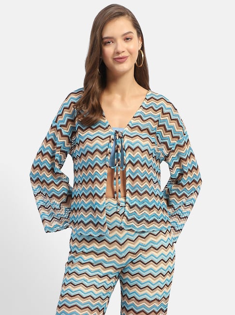 Buy MADAME Blue Beige Printed Shrug for Women Online Tata CLiQ