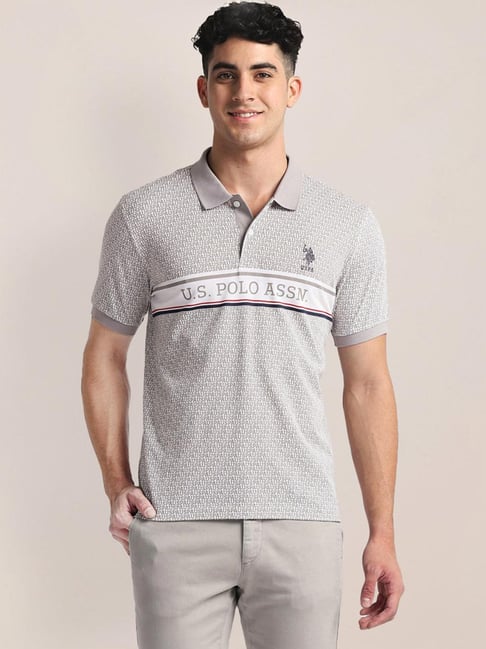 For Men Polo T Shirts On Sale Polo Grey Cotton Slim Fit Printed
