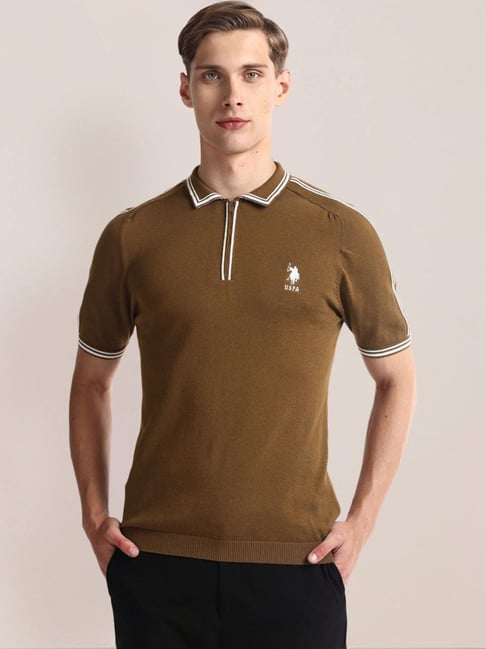 Polo Brown Cotton Slim Fit Polo T-Shirt