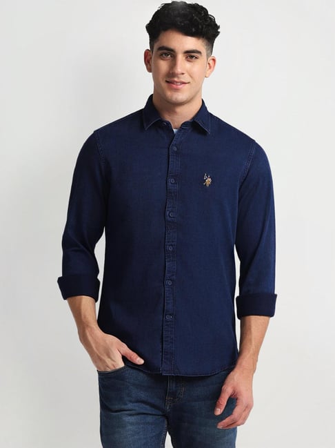Polo Blue Cotton Slim Fit Denim Shirt