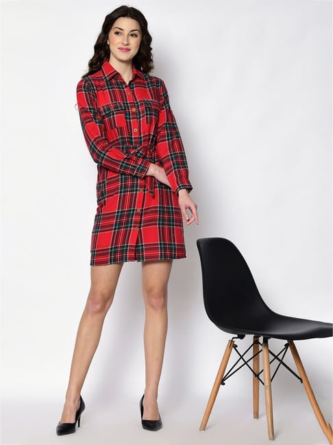 PRETTY LOVING THING Red Checks Shirt Dress