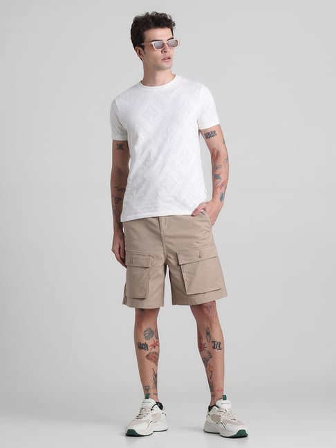 Jack & Jones Khaki Slim Fit Textured Cargo Shorts