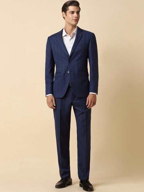 Allen Solly Navy Slim Fit Checks Two Piece Suit