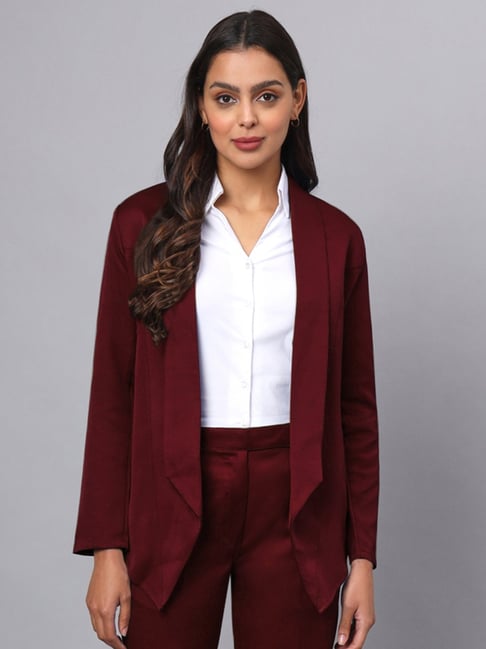 Buy BRINNS Burgundy Blazer for Women s Online Tata CLiQ