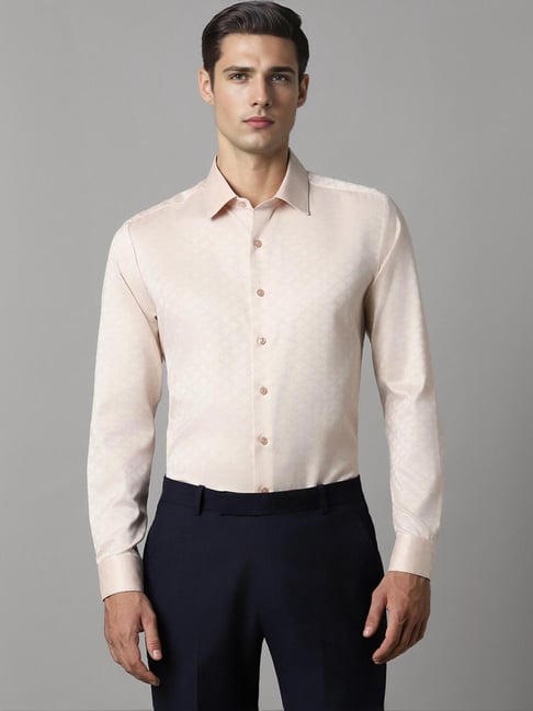 Louis Philippe Beige Cotton Slim Fit Texture Shirt-picture-26