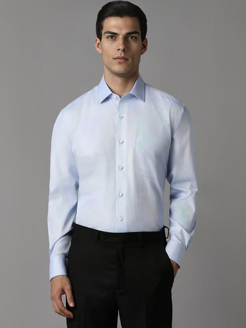 Louis Philippe Blue Cotton Regular Fit Texture Shirt-picture-17