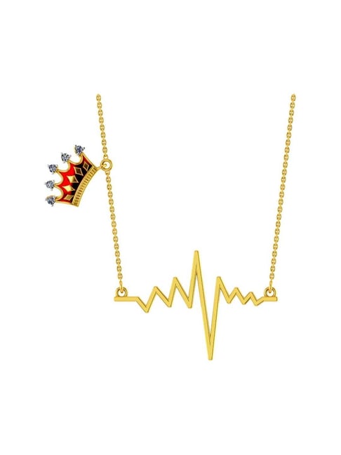 P.C. Chandra Jewellers 18k Gold Diamond Necklace with A Heartbeat & A Mini Crown for Women & Girls