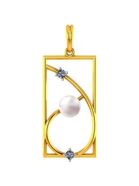 P.C. Chandra Jewellers 18k Gold & Diamond Rectangle-shaped Pendant with A Pearl for Women & Girls