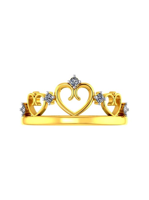 P.C. Chandra Jewellers 18k Yellow Gold Crown-shaped Diamond Ring with Hearts for Women & Girls