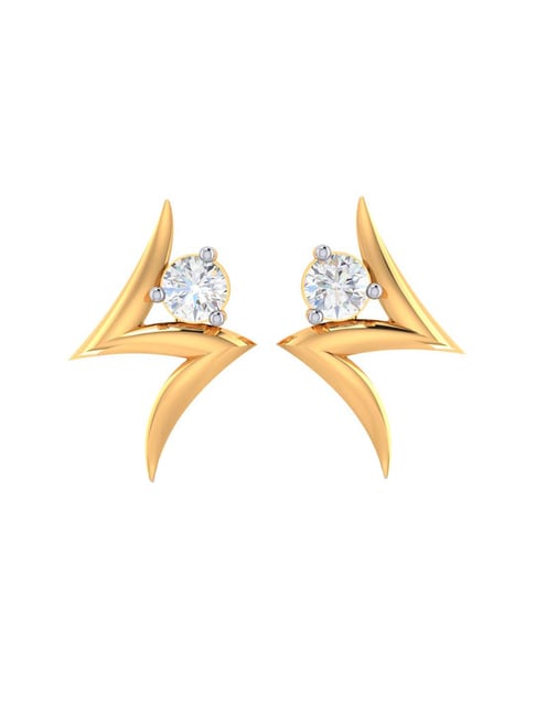 BIS Hallmarked 14k Yellow Gold Z-shape American Diamond Stud Earrings for Women & Girls