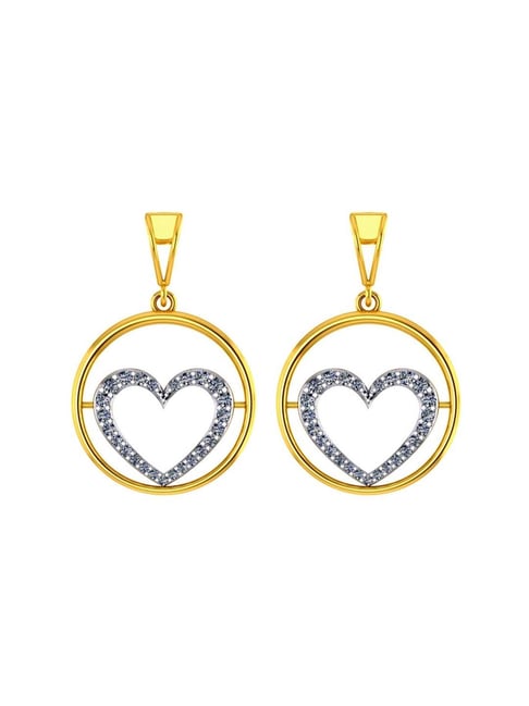p.c. chandra jewellers BIS Hallmarked 14k Gold Circular Drop Earrings with A Studded Heart In The Centre for Women & Girls-picture-12