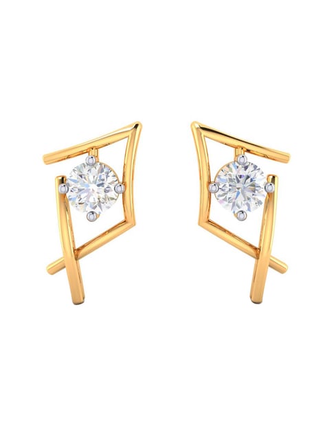 BIS Hallmarked 14k Yellow Gold American Diamond Stud Earrings for Women & Girls