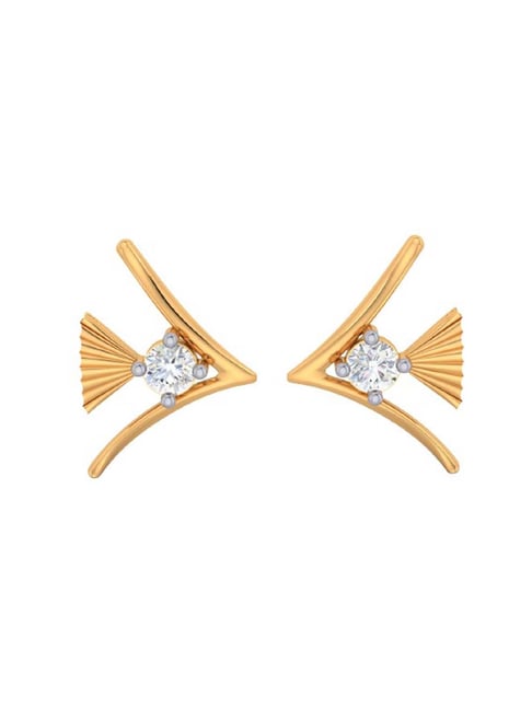 BIS Hallmarked 14k Yellow Gold American Diamond Stud Earrings for Women & Girls
