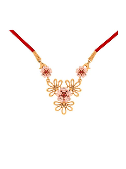 P.C. Chandra Jewellers 14k Yellow Gold Multiple Flowers Designed Gold Elegance Necklace for Women & Girls
