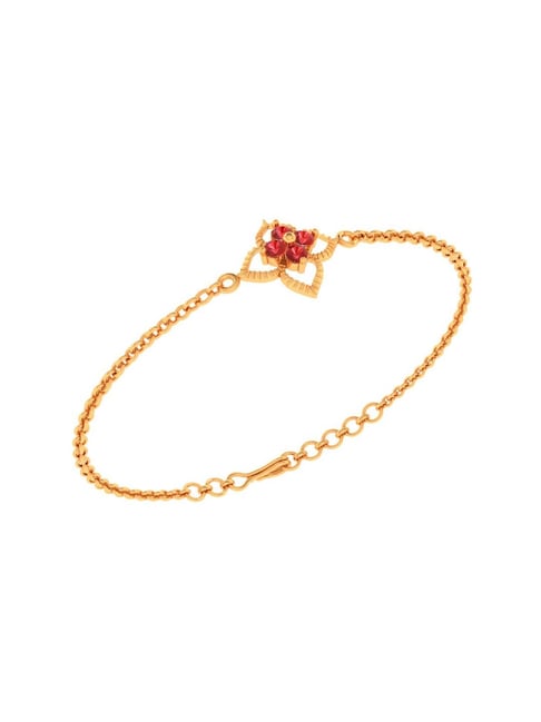 P.C. Chandra Jewellers 18k Yellow Gold Floral Designed Red stone Bracelet for Women & Girls