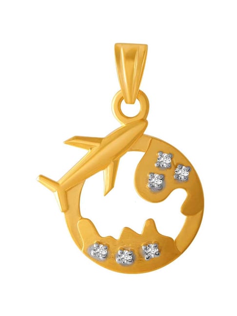 P.C. Chandra Jewellers 14k Yellow Gold Earth Style Pendant With An Aeroplane for Women & Girls
