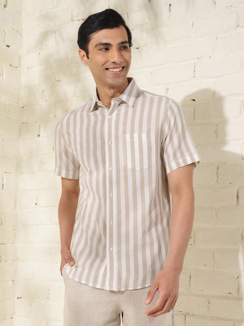 Fabindia White & Beige Slim Fit Striped Shirt-picture-20