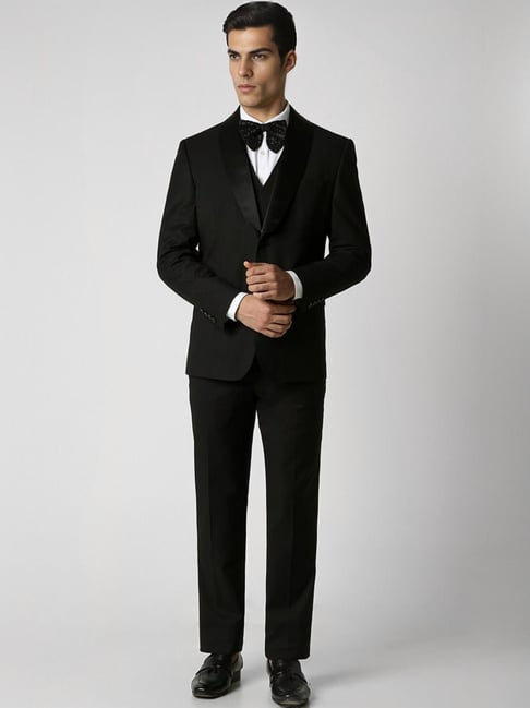Buy Van Heusen Black Slim Fit Texture Three Piece Suit for Mens