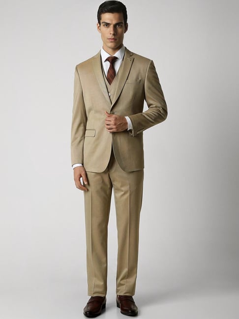 Buy Van Heusen Khaki Slim Fit Texture Three Piece Suit for Mens